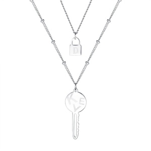 Collar de Acero Inoxidable con Colgante de Candado y Cadena de Serpiente de Doble Capa, Joyería para Mujer, Accesorios de Moda, Collar para Parejas - Product Image 1