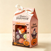 Caja de cartón OEM para dulces con lazo, regalo de fiesta, caja de calabaza de Halloween con ventana, para chocolate, alimentos y galletas