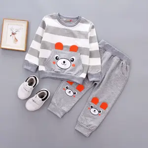 2023 children fall cheap china asian striped bear cartoon wholesale baby suit bangladesh boutique boy kids clothing sets