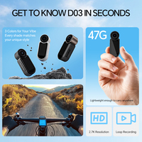 Caméra de casque D03 1080p avec vision nocturne pour vlog, enregistrement mains libres POV pour le cyclisme et la moto, noir, 128 Go, grand angle 90°
