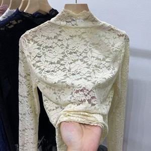 Chemise à manches longues à col montant pour femmes, <span class=keywords><strong>prix</strong></span> de gros, chemisier en dentelle grande taille - Product Image 4