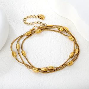 European And American Niche Light Luxury Oval <b>Bead</b> Double Layer Snake Chain Necklace With Geometric Stacking Bracelet Jewelry - Product Image 3