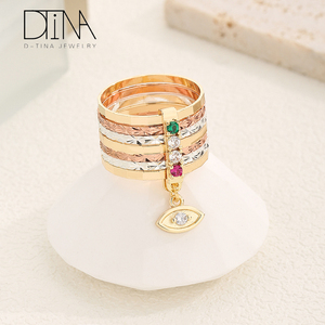 Anillo <span class=keywords><strong>de</strong></span> Siete Círculos con Ojo <span class=keywords><strong>de</strong></span> <span class=keywords><strong>Demonio</strong></span> Chapado en Oro <span class=keywords><strong>de</strong></span> Tres Colores <span class=keywords><strong>de</strong></span> Alta Calidad - Product Image 2