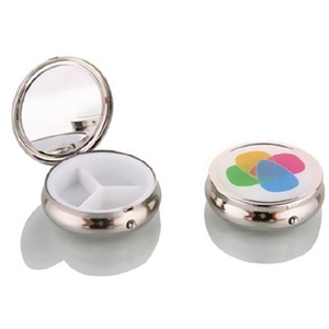 Hot Sale Round Shaped Mirror Metal Pocket Pill Box With Custom Logo