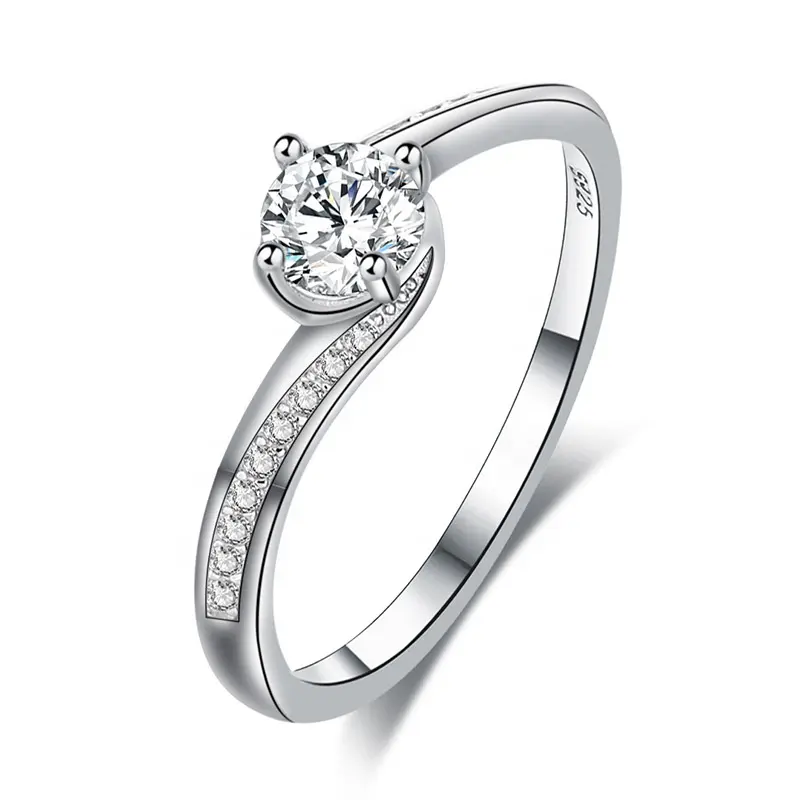 S925 Sterling Silver Round Cubic Zirconia CZ Solitaire Promise Wedding Engagement Ring for Women Girls Size 6-9