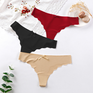 Al por mayor Bragas de mujer de talle bajo sin costuras de seda helada, <span class=keywords><strong>tanga</strong></span> sexy para mujer <span class=keywords><strong>madura</strong></span> <span class=keywords><strong>con</strong></span> lazo de cinta, teñido liso, patrón sólido, tejido de punto - Product Image 3