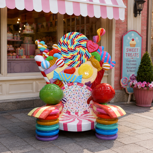 Statua Personalizzata del Trono dei Dolci in Resina, Sculture in Resina, Scultura in Fibra di Vetro per Esposizione all'Ingresso di Negozi di Dolciumi - Product Image 1