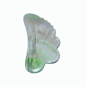 Tabla de Guasha de fluorita verde con dientes irregulares, herramienta de piedra multifunción para tratamiento relajante del rostro, cuero cabelludo y cuello - Product Image 4