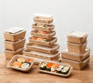 Boîte d'emballage alimentaire à emporter en papier kraft moderne, écologique, <span class=keywords><strong>de</strong></span> qualité alimentaire, jetable, avec couvercle transparent par Qiaoji - Product Image 1