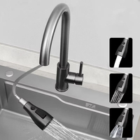 Wastafel Dapur Modern SUS304 Stainless Steel Single Bowl dengan Keran Waterfall Rainfall Multifungsi untuk Proyek Apartemen