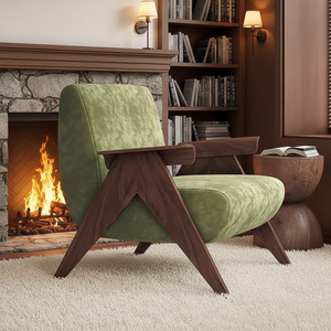 Nordic Retro Green Single Sofa <strong>Chair</strong> Chenille Lazy Style Solid Wood Light Luxury Living Room Furniture - Product Image 2