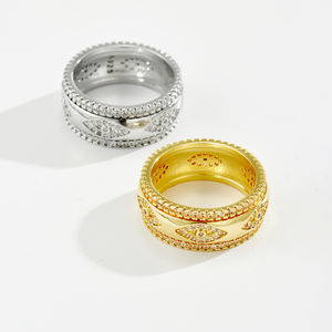 Bague FUAMAY avec pierres CZ, plaquée or 18 carats/rhodium, en cuivre blanc et laiton, bijoux fins bohèmes en gros pour la vente en gros aux marques - Product Image 2