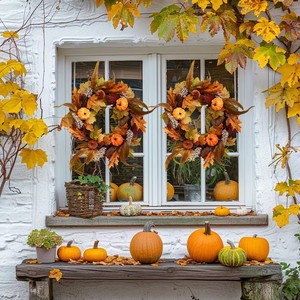 Guirnalda Artificial de Peonías y Calabazas, Guirnalda de Hojas de Arce Otoñales para Halloween, Acción de Gracias, Navidad, Año Nuevo, Decoración para Puerta Principal del Hogar - Product Image 3
