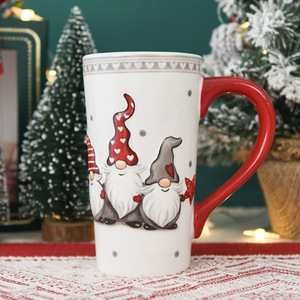 Kerst Hoge Keramische Beker Grote Capaciteit Home Reliëf Mok Schattig En Trendy Voor Melkwater Of Thee In Kantoor - Product Image 4