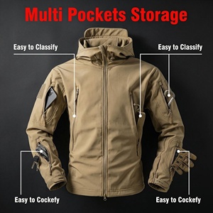Custom Men's Slim Waterproof Stand Collar <strong>Hooded</strong> Tactical Windproof Softshell <strong>Jacket</strong> Multi-Pocket <strong>Hooded</strong> <strong>Soft</strong> <strong>Shell</strong> Men's <strong>Jacket</strong> - Product Image 2