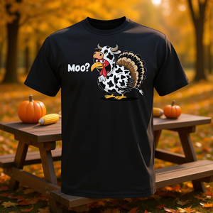 Camiseta Turkey Moo de Acción de Gracias, negra, unisex, talla M para adultos, regalo divertido para las fiestas - Product Image 3