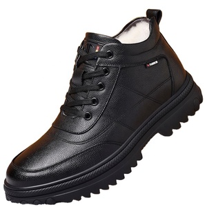 Bottes de neige pour hommes, hauteur de la cheville, cuir véritable, doublure en fourrure, semelle extérieure en caoutchouc, chaudes pour l'hiver, épaisses et isolées, bout rond - Product Image 1
