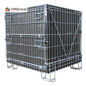 Zware-duty stapelbare 4-laags sterke duurzame gegalvaniseerde opvouwbare transport- en magazijn metalen stalen draad opbergbakken - Product Image 1