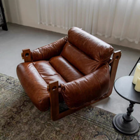 Fauteuil lounge confortable en cuir synthétique haut de gamme, style mid-century, ergonomique, imperméable, siège de direction, mobilier de salon