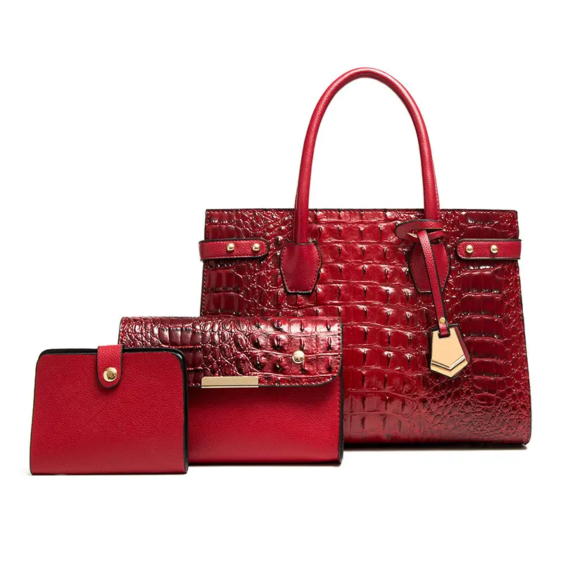 NEW 3 Pcs Set Bags Hand Bag Wholesale Women Luxury Handbags Purses Large Croc-effect Leather 3-IN-1 Tote