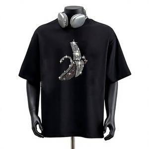 เสื้อยืดผู้ชายแบบไฮบริดประดับเพชร แขนสั้น คอกลม ลายจุดวิบวับ สไตล์สตรีทแวร์ MOQ ต่ำ รับผลิตแบบ OEM ODM - Product Image 1