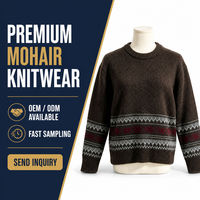 Pull en maille mélange mohair jacquard géométrique col rond manches longues anti-plis anti-rétrécissement anti-boulochage respirant pour homme