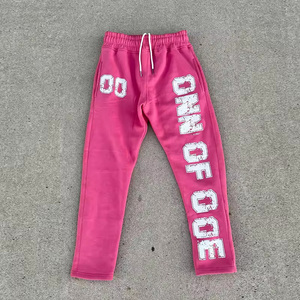 Street Style Puff Print Vintage algodón Jogging pantalones 100% algodón suave pantalones de chándal de Ajuste Recto para hombres - Product Image 2