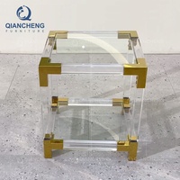 Table de chevet QIANCHENG de style français avec plateau en verre trempé et miroir, en acier inoxydable, tables d'appoint en acrylique transparent