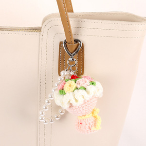 <b>Mini</b> Flower Rose Camellia Keychain Crochet Unique Bridal Bouquet <b>Keyring</b> Handmade Sunflower Pendant Wedding Souvenir Gifts - Product Image 2