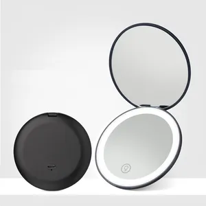 Gmgaic Miroir de maquillage à led professionnel Miroir de poche à led Miroir de maquillage à main portable en métal