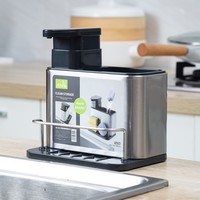 Support de rangement et de nettoyage 3-en-1 moderne et minimaliste en acier inoxydable pour cuisine, avec porte-brosse, porte-torchon et porte-flacon de liquide