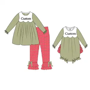 Yihui人気の服卸売フリルアップリケロングドレスパンツ服セット幼児の女の赤ちゃんブティック衣装