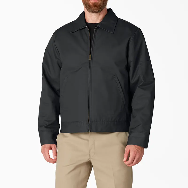 थोक उच्च गुणवत्ता लंबी आस्तीन जिपर बंद होने टिकाऊ टवील कोट 100% कपास कस्टम पुरुषों की काम जैकेट