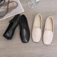 Mocassins rétro à enfiler à bout carré pour femme, couleur unie, respirants, tendance, plats, polyvalents, chaussures de travail en PU/caoutchouc