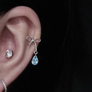 Pendientes de Plata de Ley S925 con Diseño Exquisito de Nudo de Mariposa, Zirconia Azul en Forma de Gota de Agua, Pendientes Colgantes de Moda, Aretes - Product Image 4