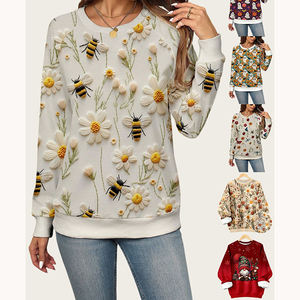 Sweat-shirt à col rond pour femme, nouvelle collection automne-hiver, grande taille, imprimé en relief 3D, ample, décontracté, pull-over - Product Image 5