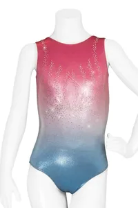 Fashionable Custom Sleeveless Ombre Metallic Print Girls Gymnastics Leotard