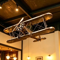 Grand modèle de biplan vintage suspendu en fer forgé, décoration d'avion en métal, avion rétro industriel à double aile pour bar, restaurant, centre commercial