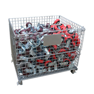 Thép công suất cao Stackable kho lưới hộp dây lồng lưu trữ <span class=keywords><strong>container</strong></span> với bánh xe - Product Image 5