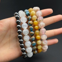 Bijoux personnalisés pour hommes et femmes en pierres précieuses, bracelets en perles, bague en mosaïque de quartz, jade, pierre de guérison, hématite naturelle, pierre de lune bleue