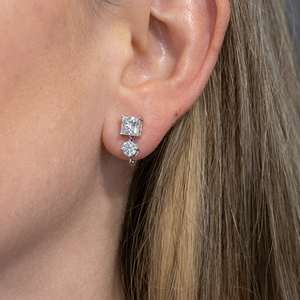 3CT Princess Lab Grown <b>Diamond</b> <b>Earrings</b>: 14K Gold <b>Dangle</b> Studs - Product Image 1