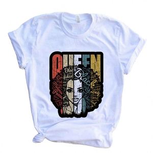 T-shirt décontracté en coton blanc à col rond pour femme, avec logo personnalisé, en velours côtelé uni, motif fille africaine compressée - Product Image 6