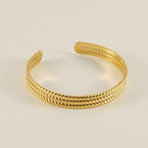 Pulsera Abierta de Acero Inoxidable con Baño de Oro de 18k, Estilo Retro, Ajustable, en Forma de C, para Mujer - Product Image 4