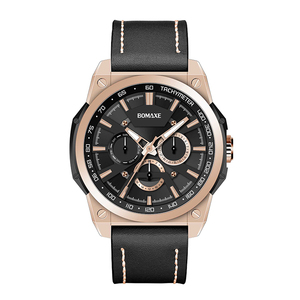 Haute qualité hommes Ultra-mince en acier inoxydable <span class=keywords><strong>montre</strong></span>-bracelet en cuir <span class=keywords><strong>noir</strong></span> 5mm marque d'affaires de luxe personnalisable Quartz rose - Product Image 2