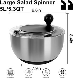 Customizable Eco-Friendly Stainless Steel <b>Salad</b> Spinner Handle 5.0L Capacity Dishwasher Safe Manual Vegetable <b>Tool</b> <b>Salad</b> <b>Tools</b> - Product Image 3