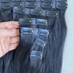 Wholesale Virgin Remy clip in hair extensions 100human hair and Seamless PU Clip In Natural Human Hair Extensions