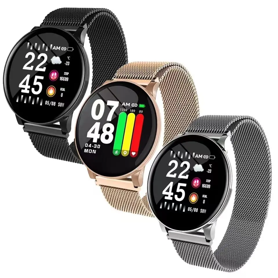 New fashion W8 Waterproof bluetooth sport smart watch bracelet fitness tracker with steel band for android and IOS