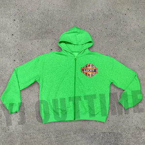 Sudadera con capucha recortada desgastada con cremallera personalizada de algodón de 480gsm para hombre con estampado de pantalla - Product Image 1