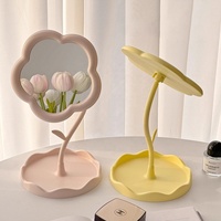 Miroir de table portable en plastique avec design de rangement rotatif et amovible, petite taille, pour dortoir, miroir de maquillage cosmétique