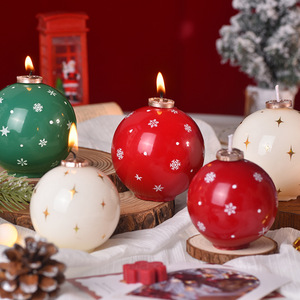 Vela perfumada con forma de bola navideña, vela redonda con estampado de copo de nieve y estrella para mesa de Navidad, decoración para fiestas en casa, regalo navideño - Product Image 1